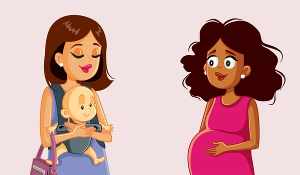 Gravid Kvinna Prata Med Sin Vän Med Baby Lära Sig — Stock vektor