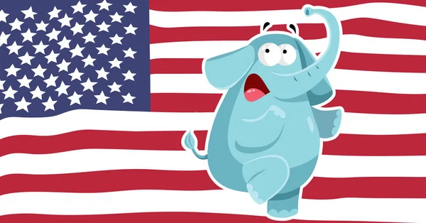 Elefante Republicano Asustado Ilustración Historieta Del Vector Bandera Americana — Vector de stock