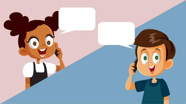 Junge Und Mädchen Telefonieren Einer Dialogszene Vektor Cartoon — Stockvektor