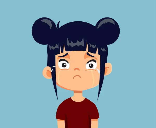 Unhappy Little Girl Feeling Sorrowful Anxious Vector Cartoon — Stock Vector
