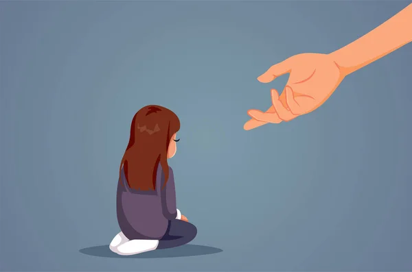 Helpen Hand Proberen Beschermen Little Girl Lijden Vector Illustratie — Stockvector