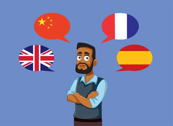 Empresario Multilingüe Hablando Múltiples Idiomas Vector Dibujos Animados — Vector de stock