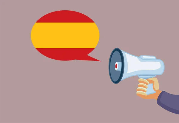 Persoon Die Een Megafoon Vasthoudt Sprekende Spaanse Vector Cartoon Illustratie — Stockvector