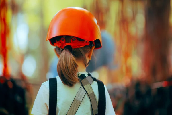 Unrecognizable Kid Wearing Safety Helmet Belts Climbing — Stock Photo, Image