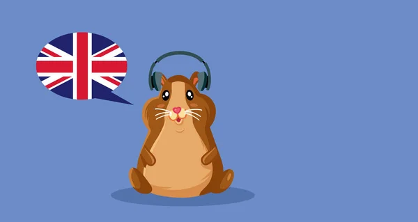 Mutlu Çizgi Film Hamster Karakteri Kulaklık Takıyor Müzik Dinliyor — Stok Vektör