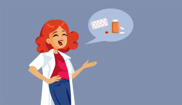 Médico Femenino Recetando Medicación Adecuada Para Paciente Vector Dibujos Animados — Vector de stock