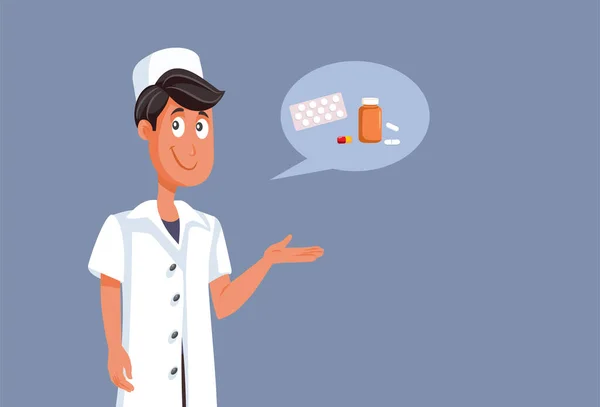 Doctor Recommending Cure Thinking Write Prescription Vector Cartoon — 스톡 벡터