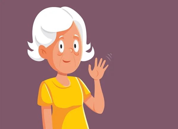 Funny Happy Granny Waving Hello Vector Cartoon Character — Stock Vector