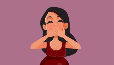 Midesi bulanan kadın kusan vektör çizgi film çizimi gibi hissediyor.