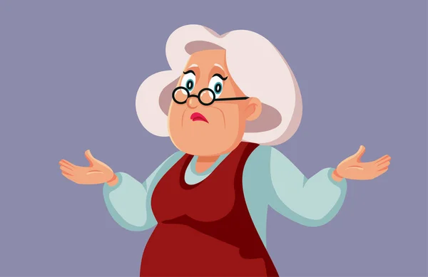 Bilmece Gibi Duygulanan Yaşlı Kadın Anlamsız Vektör Çizgi Film Çizimi — Stok Vektör
