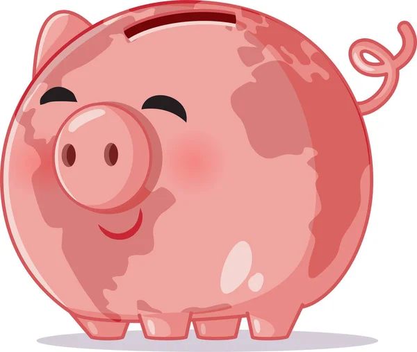 Happy Piggy Bank Con Símbolo Del Mapa Mundial Economía Global — Vector de stock