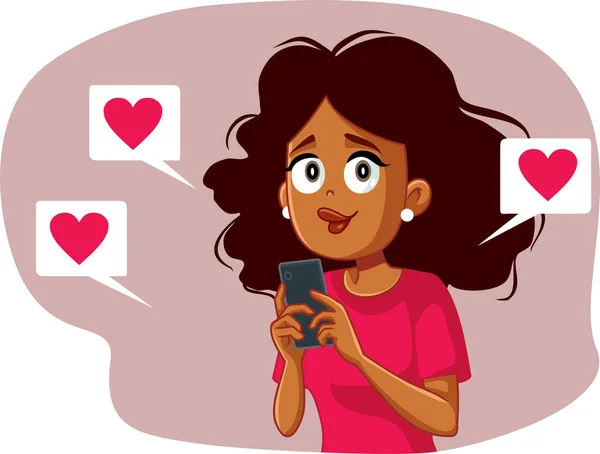 Happy Woman Receiving Love Appreciation Online Vector Cartoon Illustration — Stock Vector