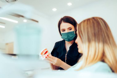 Ortodontist Hastasına Bir Diş Modeli ve Tedavi Planı Gösteriyor