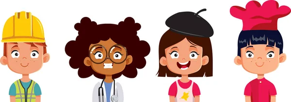 Bambini Che Sognano Diverse Professioni Vector Cartoon Set — Vettoriale Stock