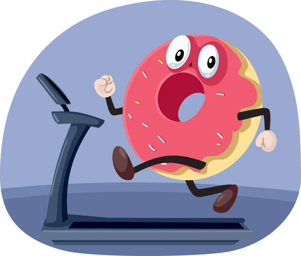 Grappige Vector Donut Karakter Hardlopen Een Loopband Voor Gewichtsverlies — Stockvector