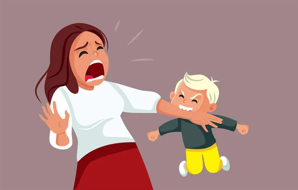 Agresif Yürüyen Çocuk Annesini Isırıyor Kolcu Çizgi Film Çizimi — Stok Vektör