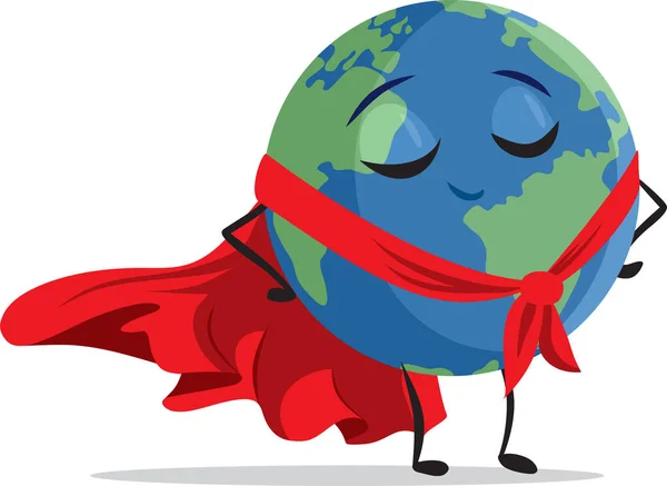 Υπερήρωας Γήινος Χαρακτήρας Φορώντας Ένα Κόκκινο Ακρωτήριο Διάνυσμα Μασκότ Κινουμένων — Διανυσματικό Αρχείο