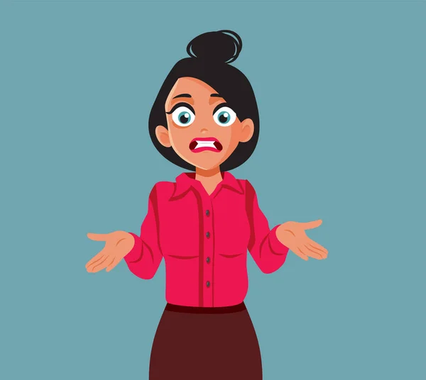 Confused Woman Shrugging Asking Herself Why Vector Cartoon Illustration — Stock Vector