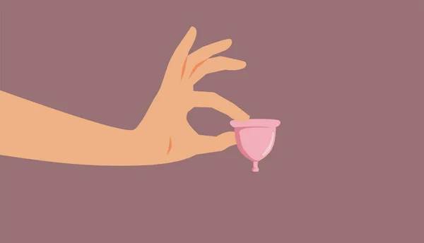 Hand Håller Menstruation Cup Vektor Tecknad Illustration — Stock vektor