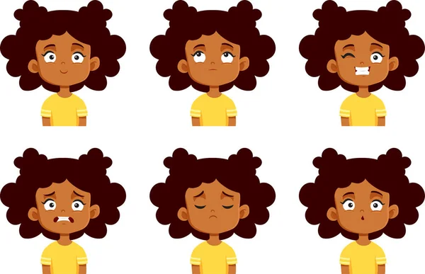 Menina Com Emoções Diferentes Expressão Facial Vector Cartoon — Vetor de Stock