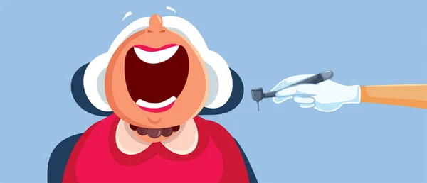 Paziente Anziana Che Apre Bocca Gabinetto Dentale Illustrazione Vettoriale Pensionato — Vettoriale Stock