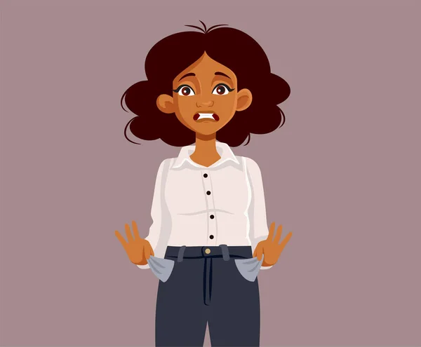 Broke Businesswoman Having Money Vector Cartoon Illustration Stressed Lady Empty — Stock Vector