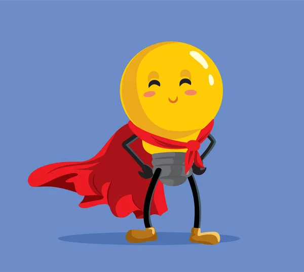 Χαρούμενος Σούπερ Ήρωας Έξυπνος Λαμπτήρας Φορώντας Ένα Κόκκινο Cape Vector — Διανυσματικό Αρχείο
