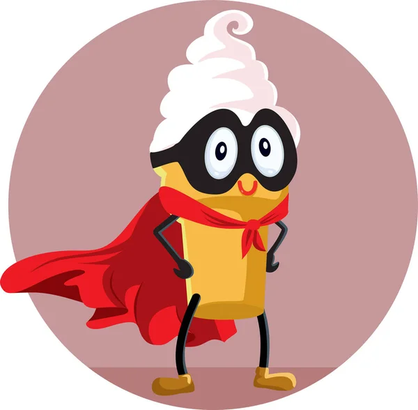 Süper Kahraman Dondurma Maskot Vektör Karakteri Kırmızı Pelerin Giyiyor — Stok Vektör