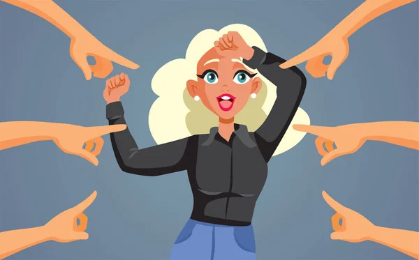 People Pointing Blonde Cheerful Woman Having Fun Vector Cartoon - Stok Vektor
