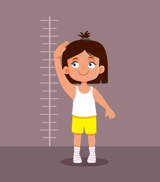 Menina Medindo Sua Altura Conceito Desenvolvimento Saudável Ilustração — Vetor de Stock