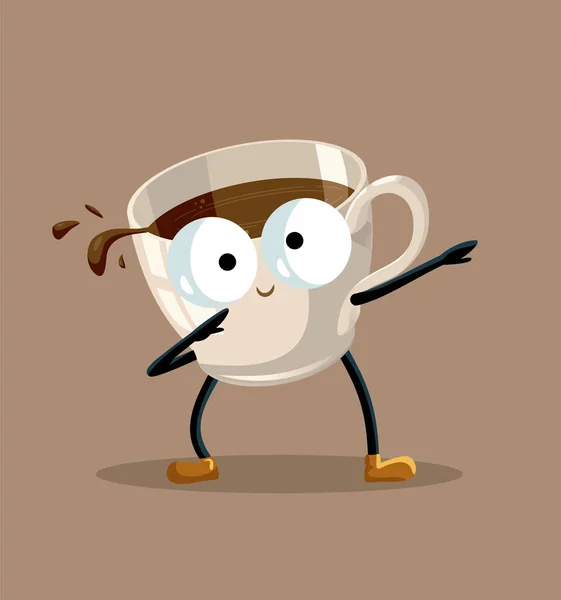 Happy Energetic Coffee Cup Vector Character Dancing Dabbing — Stock Vector