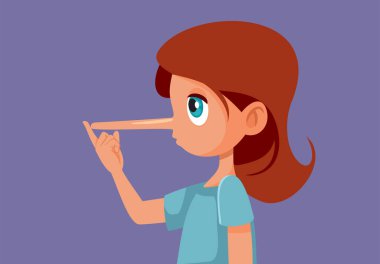 Yalancı Küçük Kız Büyük Burun Vektörü Çizgi Filmi Çizimi