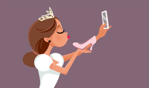 Fashionista Princezna Taking Selfie Her Shoes Vector Cartoon — Stockový vektor