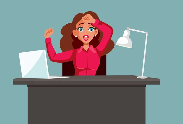 Mutlu Ofis Çalışanı Masa Vektörü Çizgi Filminde Dans Ediyor — Stok Vektör