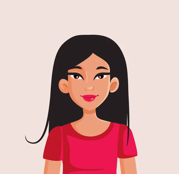 Γυναίκα Ασιατικής Εθνικότητας Χαμογελώντας Διάνυσμα Εικονογράφηση Κινουμένων Σχεδίων — Διανυσματικό Αρχείο