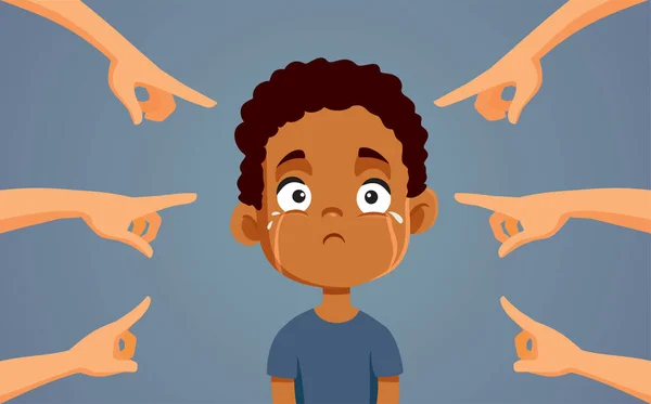 Pequeño Niño Estresado Siente Molesto Discriminado Vector Dibujos Animados — Vector de stock