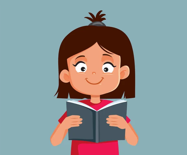 Szczęśliwy Student Dziewczyna Czytanie Książki Wektor Kreskówki Ilustracja — Wektor stockowy