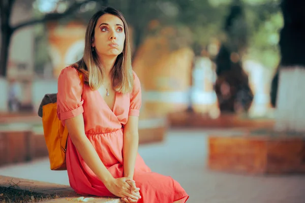 Unhappy Bored Woman Waiting Outdoors Her Date — Stock Photo, Image