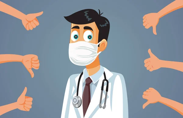 Médico Médico Recebendo Reações Mistas Pacientes Vetor Cartoon Illustration — Vetor de Stock