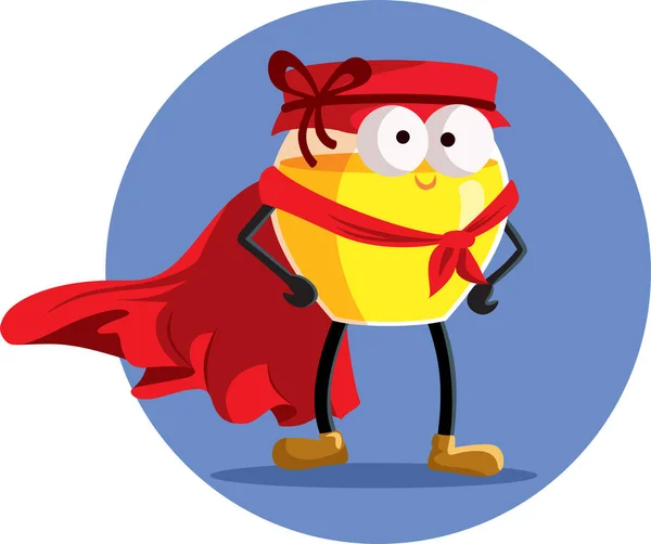 Honey Jar Wearing Superhero Cape Vector Cartoon Mascot — 스톡 벡터