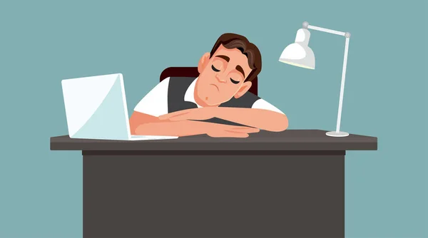 Zmęczony Człowiek Śpiący Biurze Cierpiący Wypalenie Wektor Ilustracji — Wektor stockowy