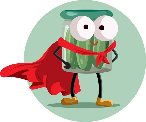 Jar Pickles Wearing Superhero Cape Vector Mascot Cartoon Illustration — Stock Vector