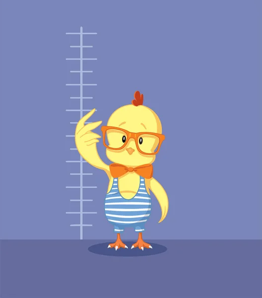 Pollo Midiendo Altura Gráfico Vector Diseño Dibujos Animados — Vector de stock