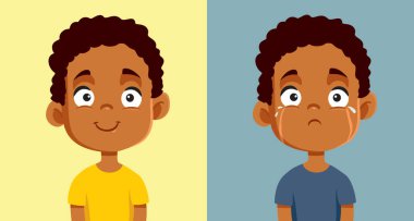 Happy or Sad Emotion Portrayed by Little Child of African Ethnicity clipart