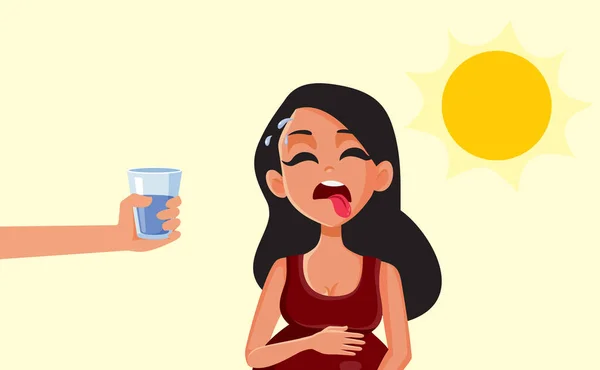 Έγκυος Γυναίκα Που Αισθάνεται Διψασμένος Κατά Διάρκεια Των Ζεστών Καλοκαιρινών — Διανυσματικό Αρχείο