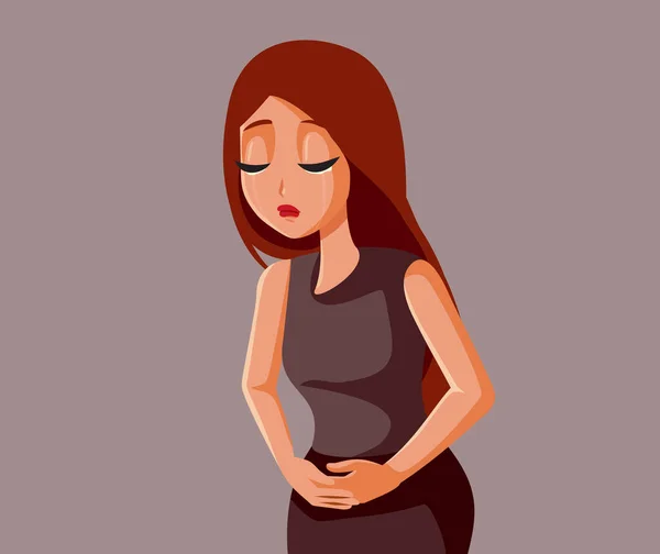 Sad Woman Having Painful Abdominal Cramps Vector Illustration — Stock Vector