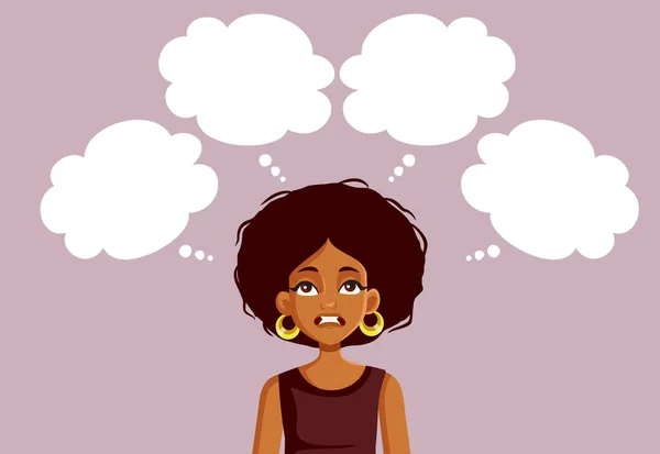 Mujer Estresada Teniendo Muchos Pensamientos Pensando Demasiado Sus Problemas Vector — Archivo Imágenes Vectoriales