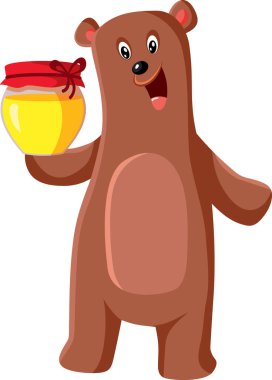 Komik Ayı Karakteri Elinde Bir Kavanoz Bal Vektörü Karikatürü