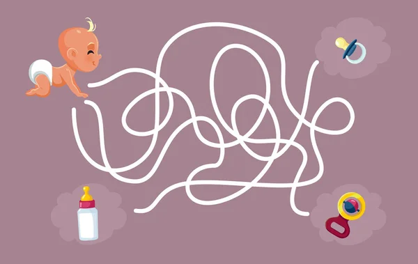 Roliga Baby Kids Maze Spel Vektor Tecknad Illustration Design — Stock vektor