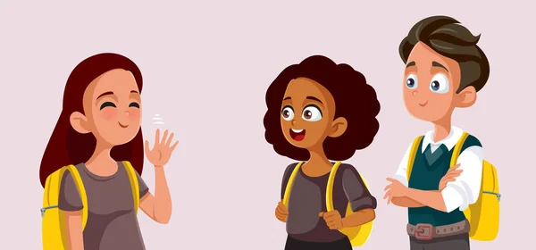 Nuevo Estudiante Saludando Sus Compañeros Clase Vector Dibujos Animados — Vector de stock